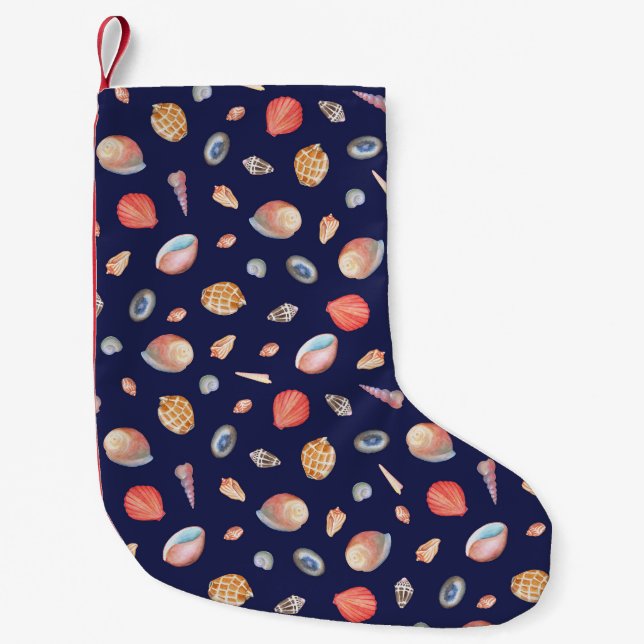 Seashell Elegance: Summer Blue Pattern. Kleiner Weihnachtsstrumpf (Vorderseite)