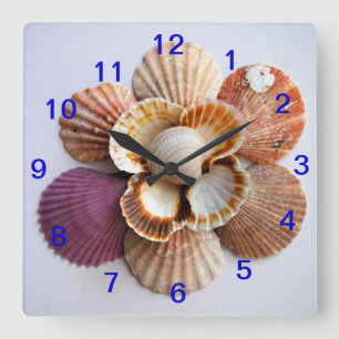 Seashell Flower Clock Square Quadratische Wanduhr