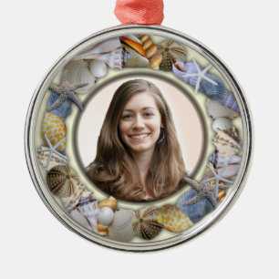 Seashell Frame, Round Picture Christmas Ornament