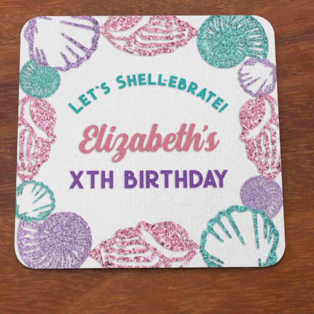 Seashell Girls Birthday Rechteckiger Pappuntersetzer (Von Creator hochgeladen)