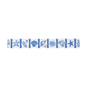 Seashell Grid Beach Wedding Blue White CUSTOM Einladungsbanderole