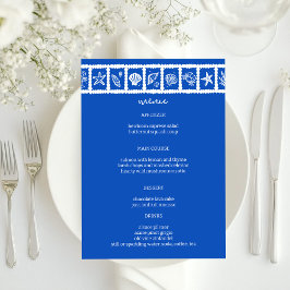 Seashell Grid Beach Wedding Blue White CUSTOM Menükarte