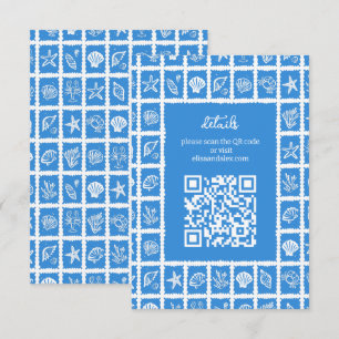 Seashell Grid Beach Wedding CUSTOM QR Code Begleitkarte
