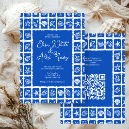 Seashell Grid Beach Wedding CUSTOM QR Code Einladung