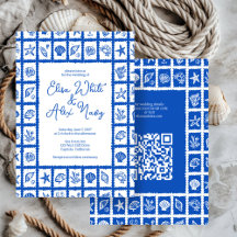 Seashell Grid Beach Wedding CUSTOM QR Code