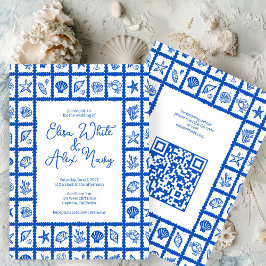 Seashell Grid Beach Wedding CUSTOM QR Code Einladung