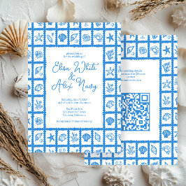 Seashell Grid Beach Wedding CUSTOM QR Code Einladung