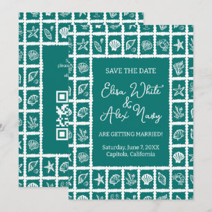 Seashell Grid Beach Wedding CUSTOM QR Code Save The Date