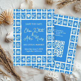 Seashell Grid Beach Wedding CUSTOM QR Code Save The Date