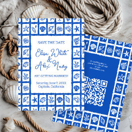 Seashell Grid Beach Wedding CUSTOM QR Code Save The Date
