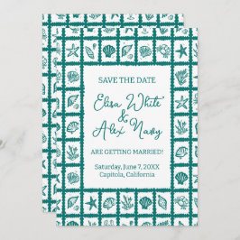 Seashell Grid Beach Wedding CUSTOM QR Code Save The Date