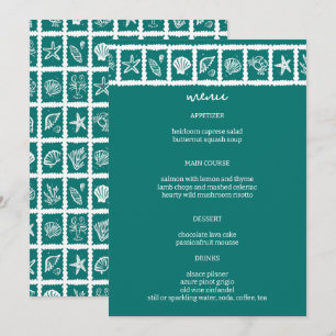 Seashell Grid Beach Wedding Green White CUSTOM Menükarte