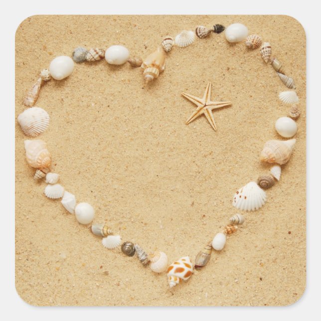 Seashell Heart mit Starfish Quadratischer Aufkleber (Vorderseite)
