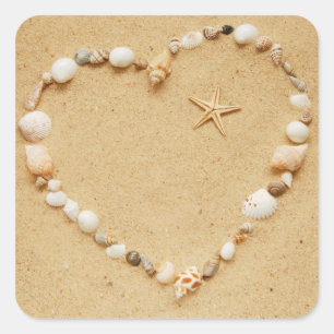 Seashell-Herz mit Starfish Quadratischer Aufkleber