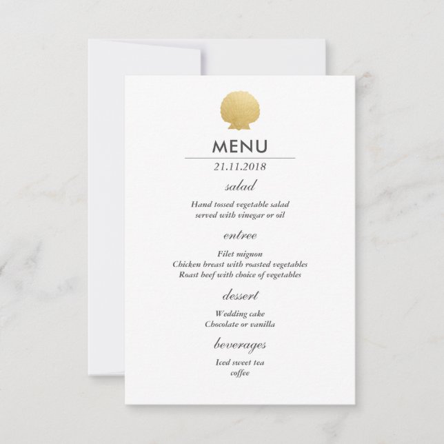 Seashell Imitate Gold Foil | Ocean Wedding Menu Einladung (Vorderseite)