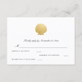Seashell Imitate Gold Foil | Ocean Wedding RSVP Karte