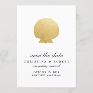 Seashell Imitate Gold Foil | Ozeane Save the Date Einladung