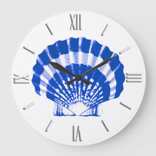 Seashell - Kobalt blau und weiß Große Wanduhr