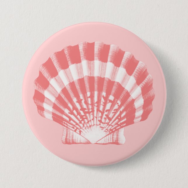 Seashell - Korallen rosa und weiß Button (Vorderseite)