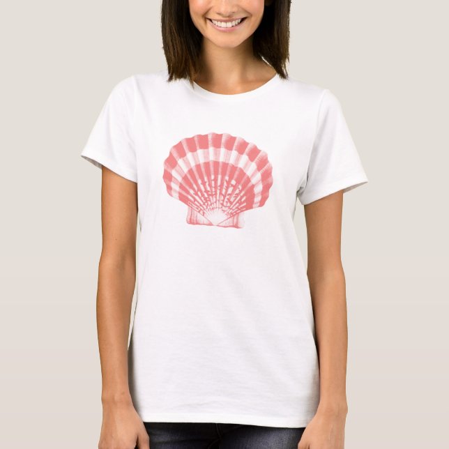 Seashell - Korallen rosa und weiß T-Shirt (Vorderseite)