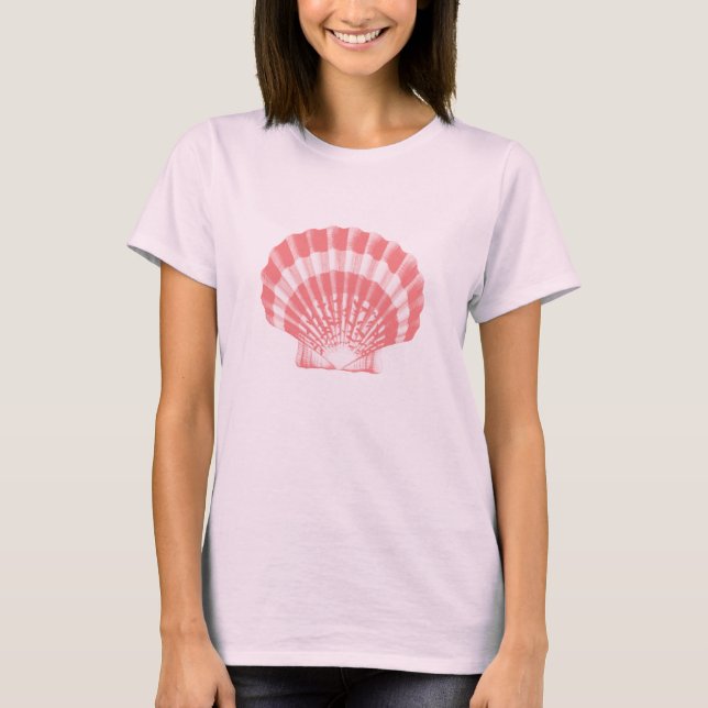 Seashell - Korallen rosa und weiß T-Shirt (Vorderseite)