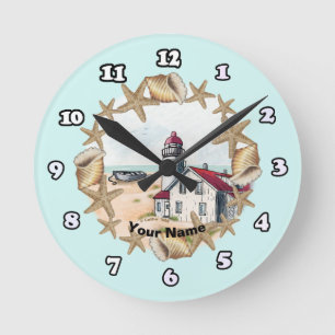 Seashell Lighthouse Clock Runde Wanduhr
