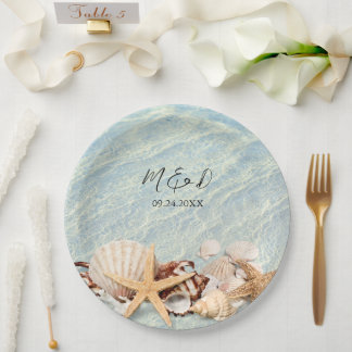 Seashell Marble Wedding Pappteller