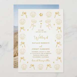 Seashell-Muschel-Hochzeit mit Handzeichen an der K Einladung