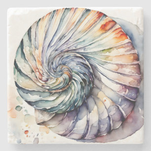 Seashell Muschel Nautilus Design 357 Wasserfarbe Steinuntersetzer