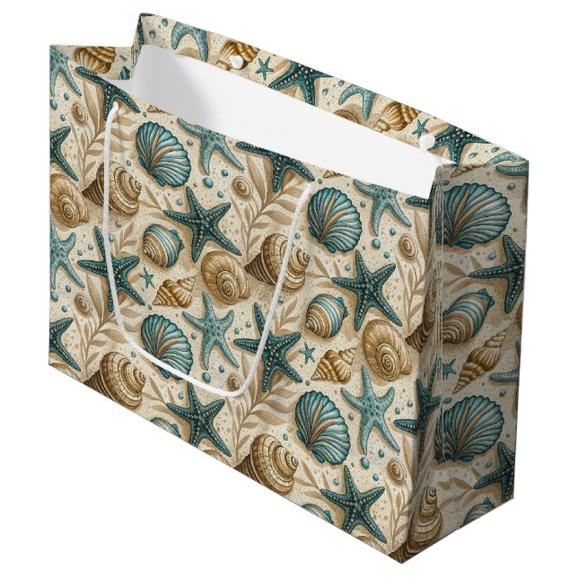 Seashell Muster Große Geschenktasche Geschenktüte (Vorderseite Schrägansicht)