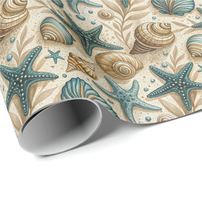 Seashell Muster Wrapping Paper Roll Geschenkpapier (Rolleneckpunkt)