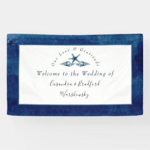 Seashell Navy Blue White Banner
