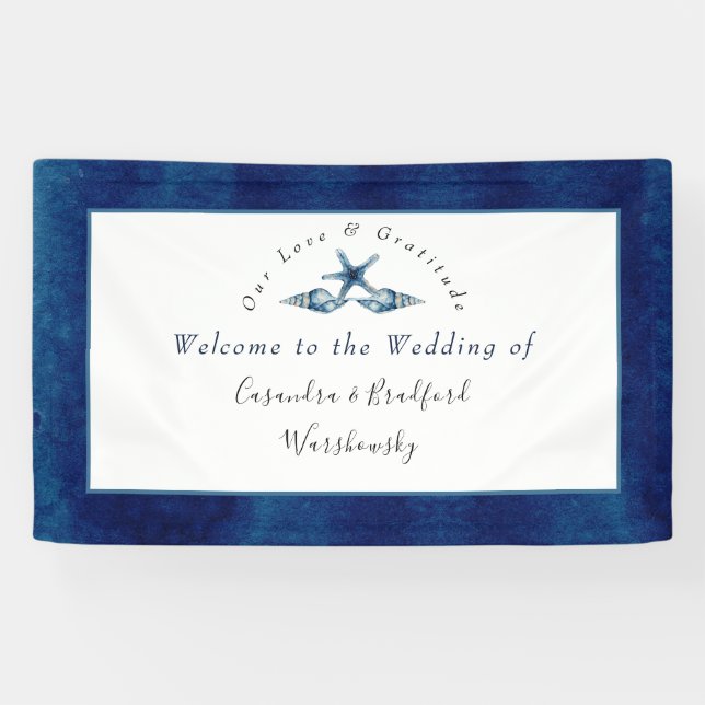 Seashell Navy Blue White Banner (Horizontal)