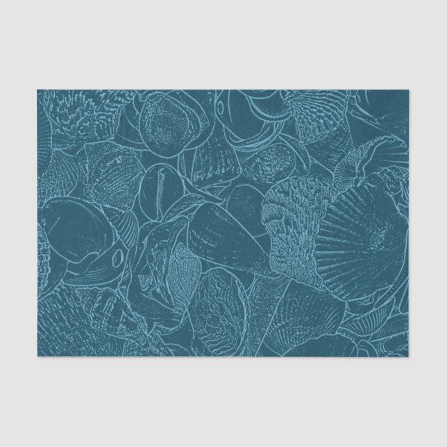 Seashell Ocean Beach Dusty Blue Sketch Art Seidenpapier (Vorderseite)