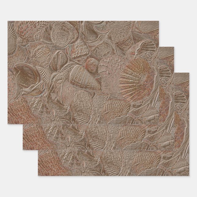 Seashell Ocean Beach Gold Sepia Geschenkpapier Set (Set)