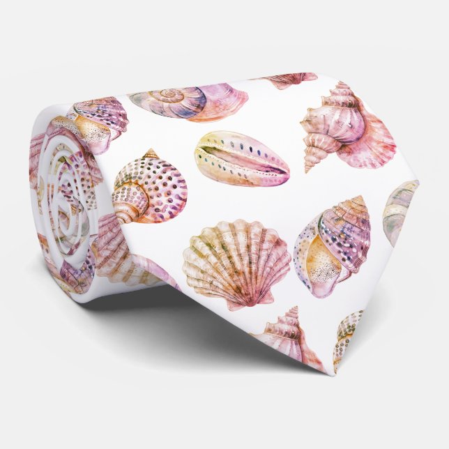 Seashell Ocean Nautical Pattern Neck Tie Krawatte (Gerollt)