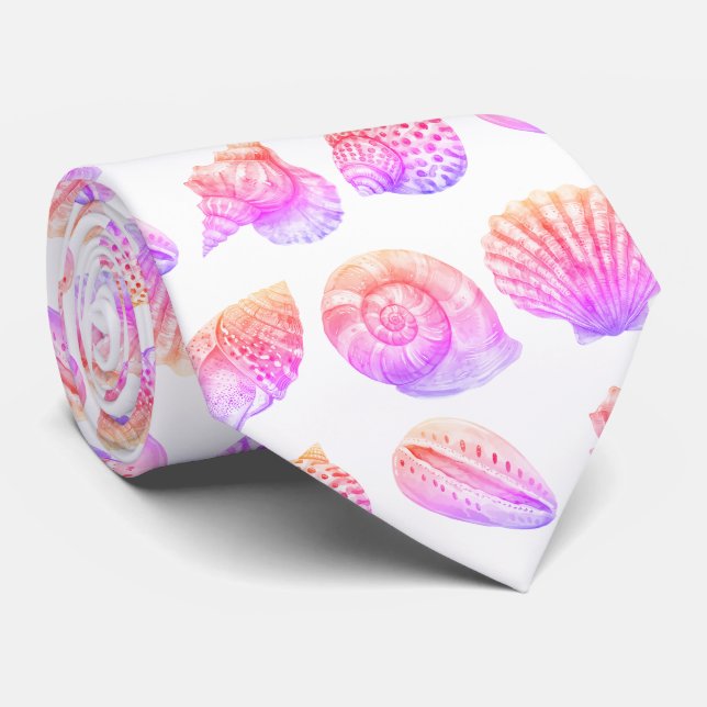 Seashell Ocean Nautical Pattern Neck Tie Krawatte (Gerollt)