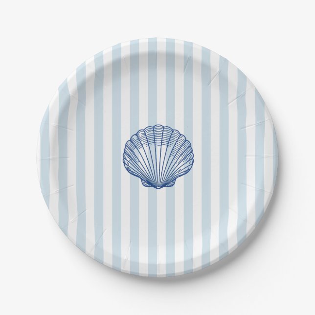 Seashell Painting Nautical Stripe Pappteller (Vorderseite)