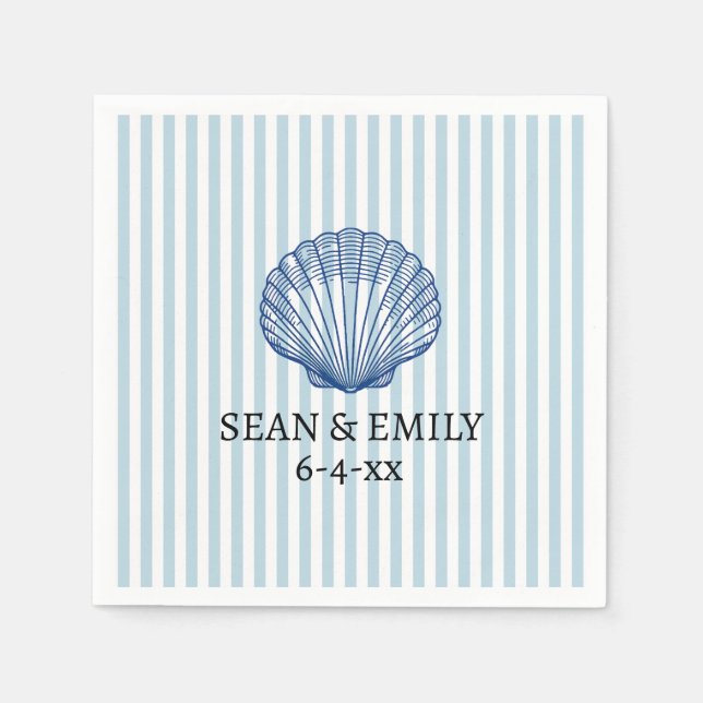 Seashell Painting Nautical Stripe Wedding Serviette (Vorderseite)