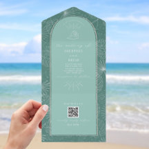 Seashell Palm Aqua Beach Wedding QR Code UAWG
