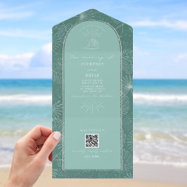 Seashell Palm Aqua Beach Wedding QR Code UAWG All In One Einladung