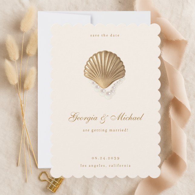 Seashell & Pearls Goldküste Hochzeit Save The Date (Von Creator hochgeladen)