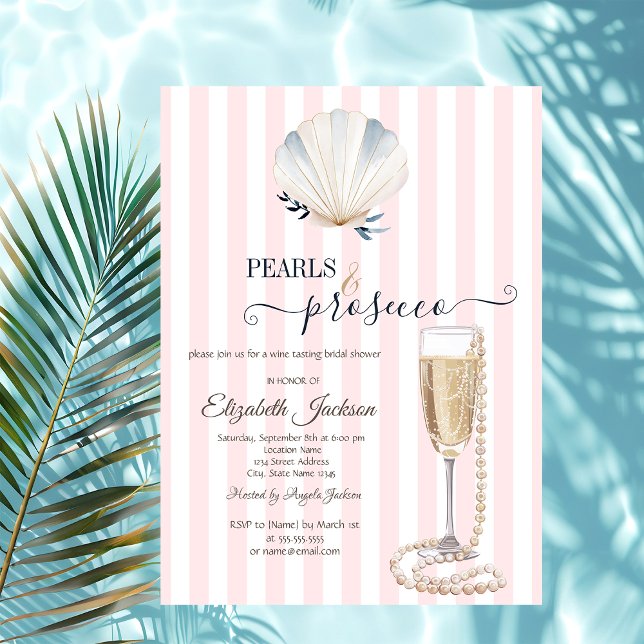 Seashell Pearls & Prosecco Pink gestreift Einladung (Von Creator hochgeladen)