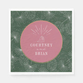 Seashell Pink & Green Palm Tropical Beach Hochzeit Serviette