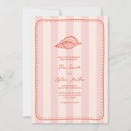 Seashell Pink Stripe Tropical Wedding Einladung