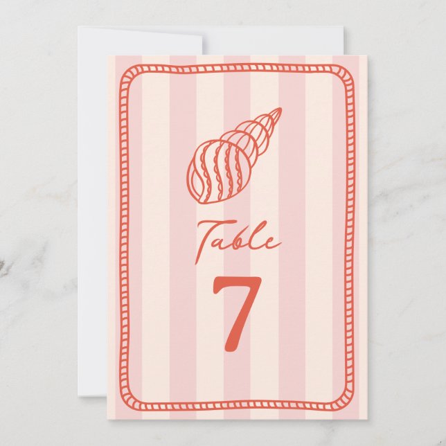 Seashell Pink Stripe Wedding Einladung (Vorderseite)