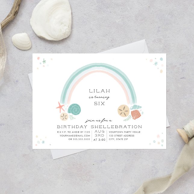 Seashell Rainbow Nautical Birthday Party Einladung (Von Creator hochgeladen)