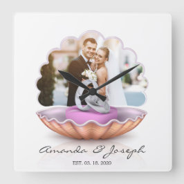 Seashell Rings Foto Hochzeitsgeschenk Wall Clock Quadratische Wanduhr