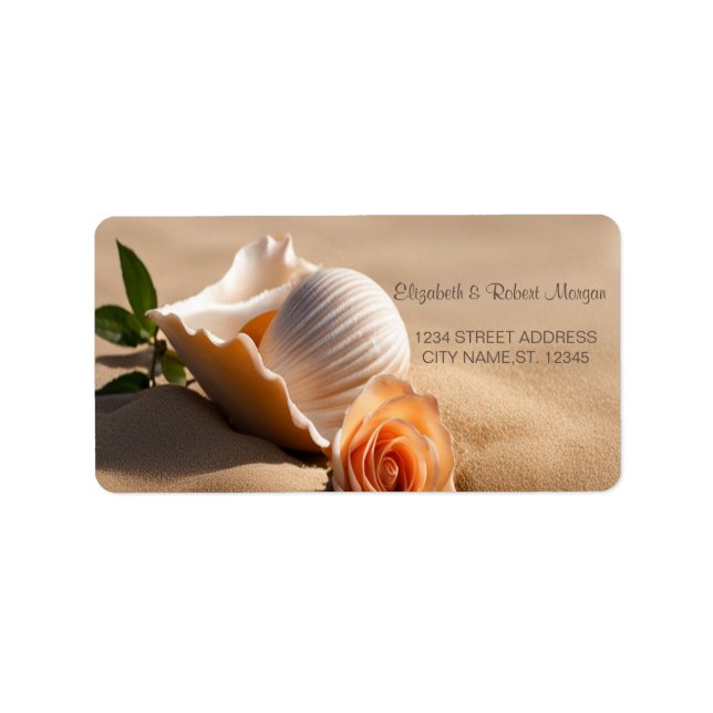 Seashell Rose Sand Wedding Label Adressaufkleber (Vorne)