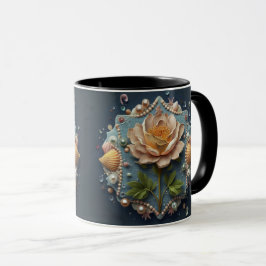Seashell Rose Tasse Beachy Denim Pearl Design